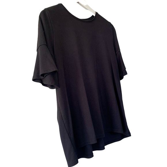 Loft Black Bell Sleeve Shirt Women’s Size Large Petite Scoop Neck Rayon Blend - Picture 2 of 7